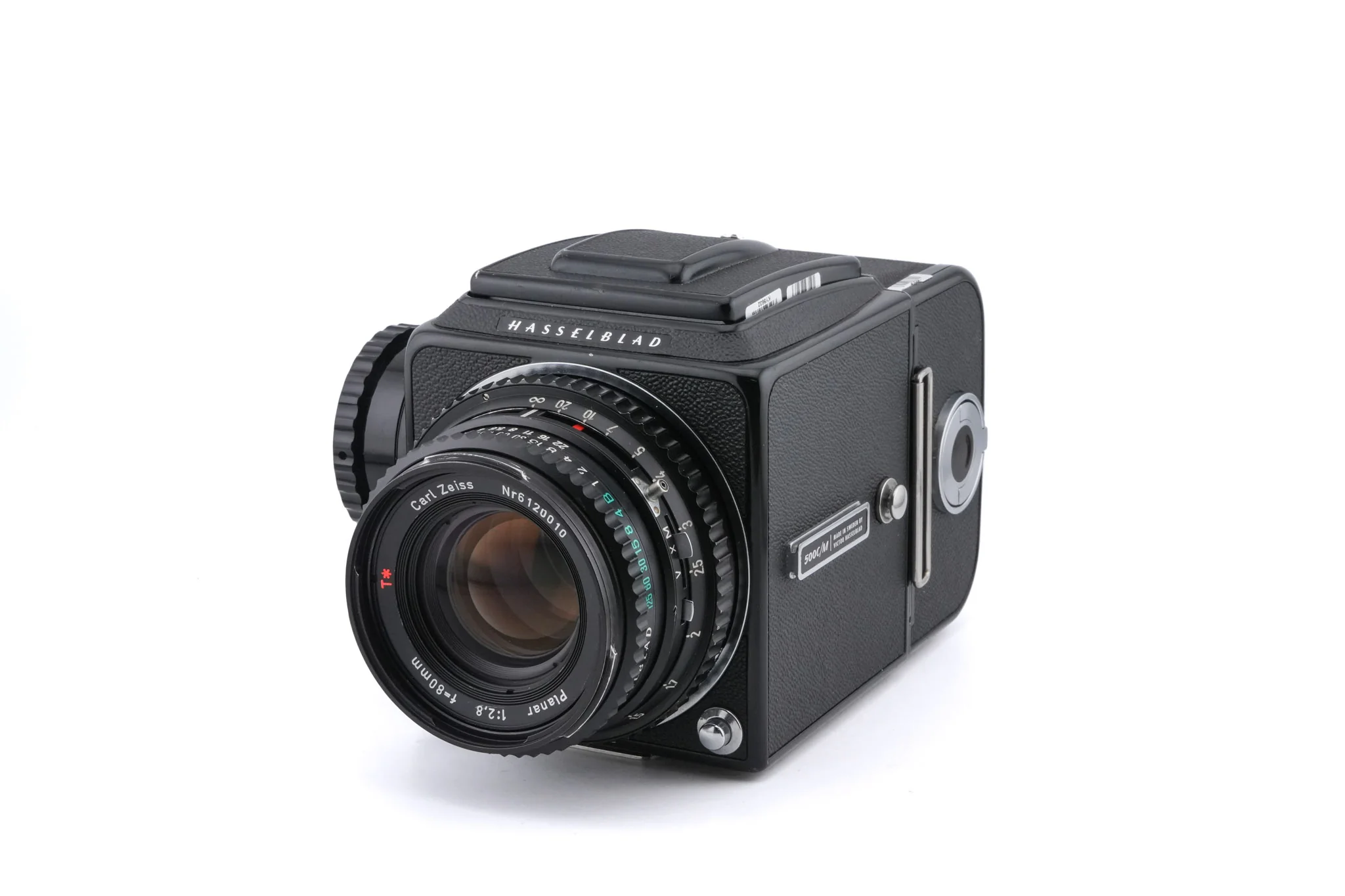 Hasselblad 500C/M (Black, 10170) + Acute Matte Focusing Screen (42165) + 80mm f2.8 Planar T* C (Black, 20028) + Waist Level Finder (Old / Black, 42277) + A12N Film Magazine