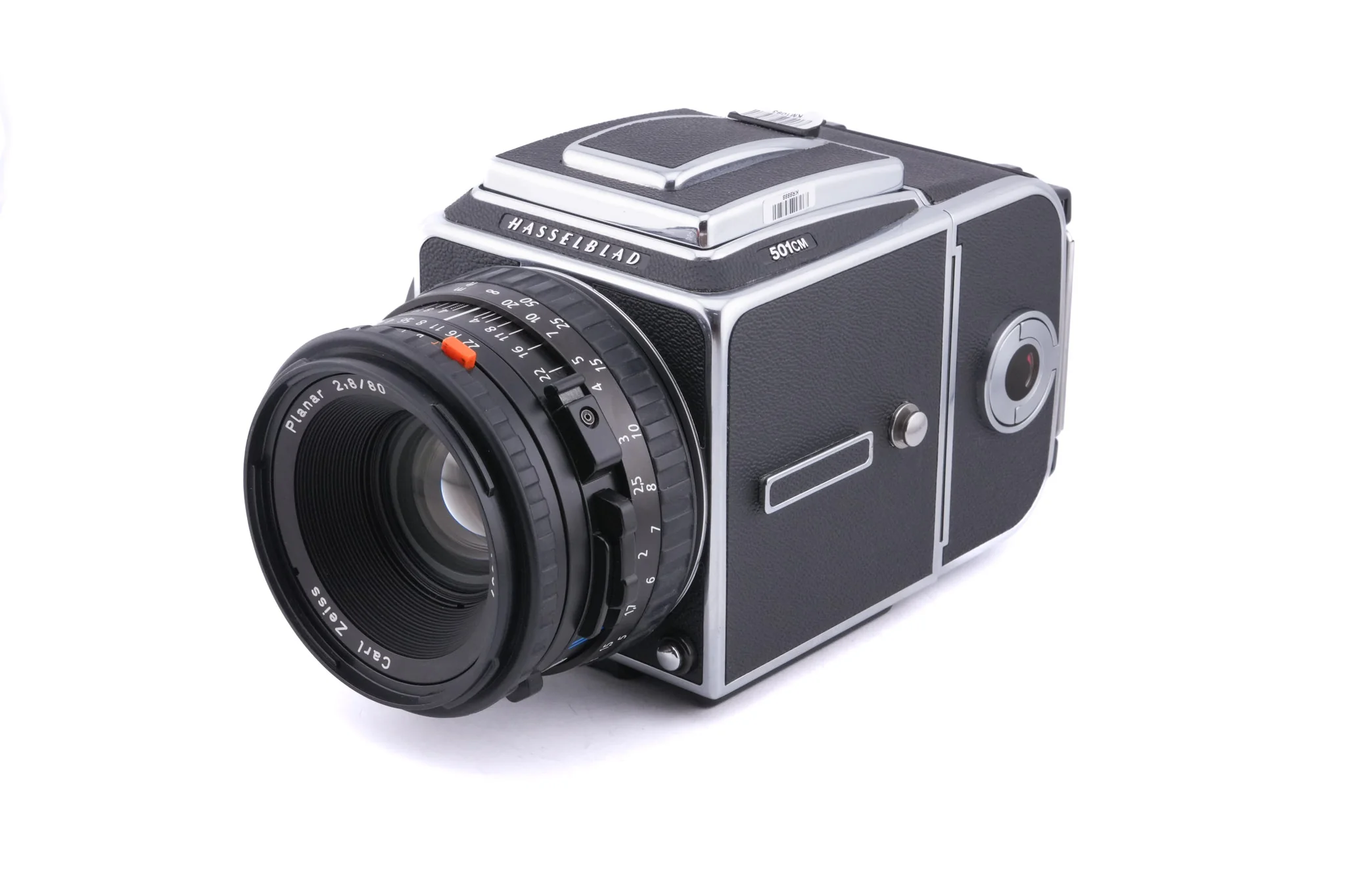 Hasselblad 501CM (Silver, 10238) + 80mm f2.8 Planar T* CFE (20034) + Acute Matte D Grid / Split Image Focusing Screen (42217) + A12N Film Magazine + Waist Level Finder (New / Chrome, 42315)