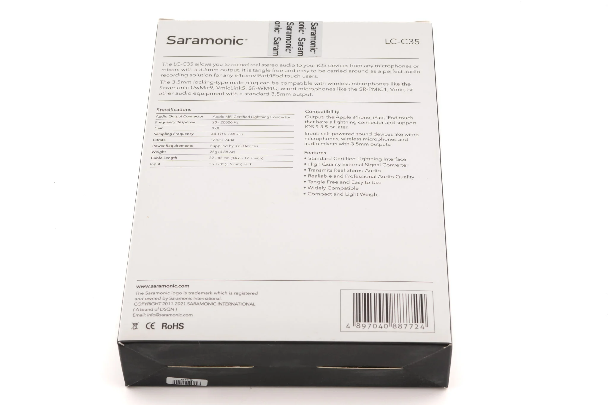 Saramonic 3.5mm Male Jack To Lightning Audio Interface (LC-C35) - Image 2